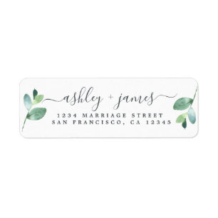 Chic Script Groene Blad Bruiloft Retouradres Etiket