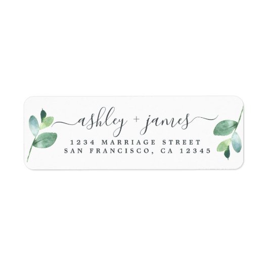 Chic Script Groene Blad Bruiloft Retouradres Etiket (Voorkant)