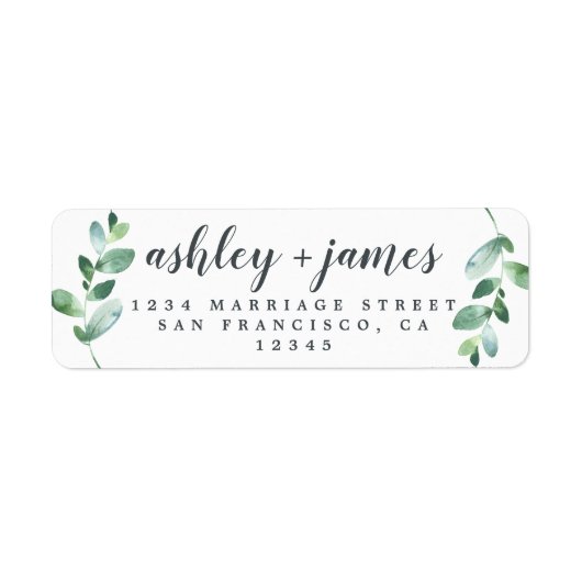 Chic Script Groene Blad Bruiloft Retouradres Etiket (Voorkant)