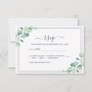 Chic Script Groene Blad Bruiloft RSVP Kaartje