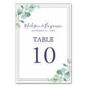 Chic script groene bladvering marineblauwe rand br kaart (Achterkant)