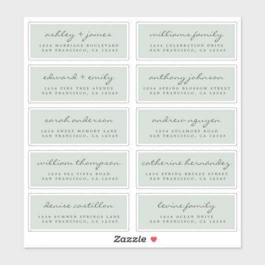 Chic Script Groene Huwelijks Gast Adreslabels Sticker (Vel)