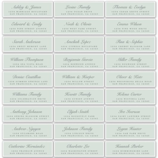 Chic Script Groene Huwelijks Gast Adreslabels Sticker (Voorkant)