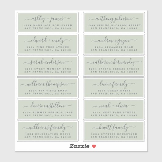 Chic Script Groene Huwelijks Gast Adreslabels Sticker (Vel)