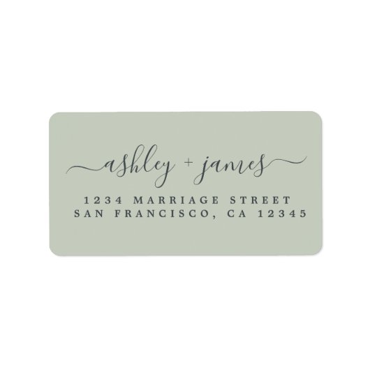 Chic Script Groene Huwelijks Retouradres Label (Voorkant)