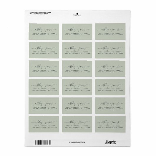 Chic Script Groene Huwelijks Retouradres Label (Full Sheet)