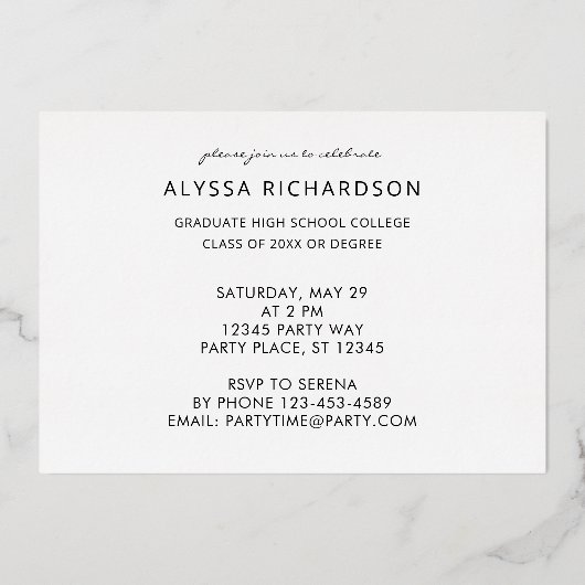 Chic Script H Foto Graduation Party Folie Uitnodiging (Achterkant)