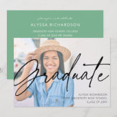 Chic Script H Foto Graduation Party Green Kaart (Voorkant / Achterkant)