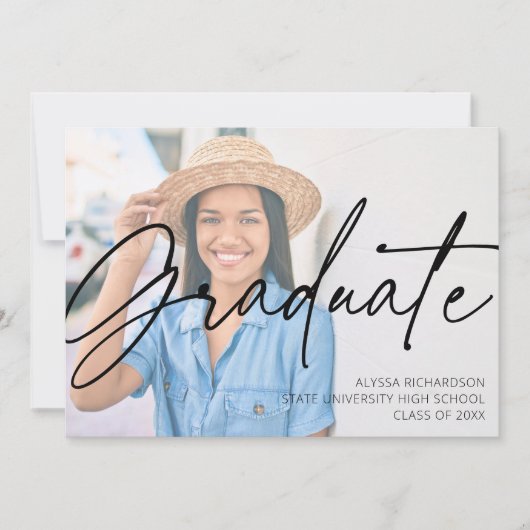 Chic Script H Foto Graduation Party Kaart (Voorkant)