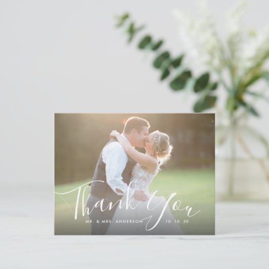 Chic Script Hand Geletterde Foto bruiloft Dank u Briefkaart (Staand voorkant)