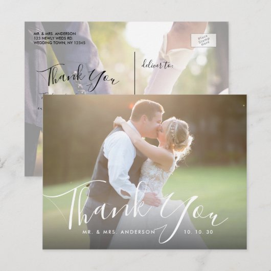 Chic Script Hand Geletterde Foto bruiloft Dank u Briefkaart (Voorkant / Achterkant)