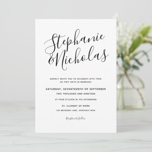 Chic Script Hand Writing Wedding Invite Kaart (Staand voorkant)