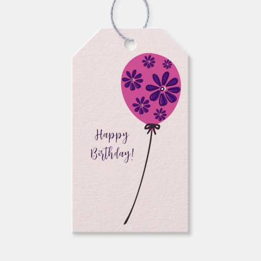 Chic Script Happy Birthday! roze ballon Cadeaulabel (Voorkant)