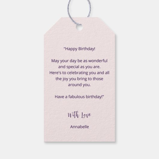 Chic Script Happy Birthday! roze ballon Cadeaulabel (Achterkant)