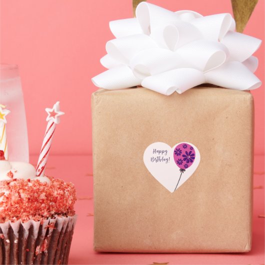 Chic Script Happy Birthday! roze ballon Hart Sticker (Feest)