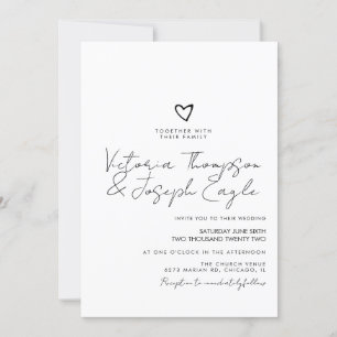 Chic Script Hart Schuine Zwarte Witte Trouw  Kaart