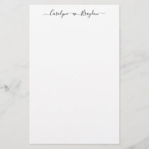 Chic Script Heart Couple Name Wedding Pas getrouwd Briefpapier