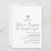 Chic Script Heart Slanted Black White Wedding Kaart (Voorkant)