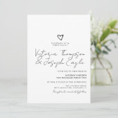 Chic Script Heart Slanted Black White Wedding Kaart (Staand voorkant)