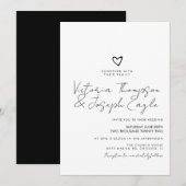 Chic Script Heart Slanted Black White Wedding Kaart (Voorkant / Achterkant)
