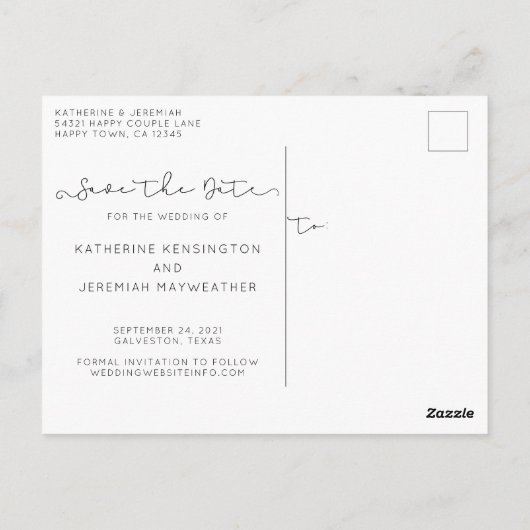 Chic Script Het Verloving Datumfoto opslaan Briefkaart (Achterkant)