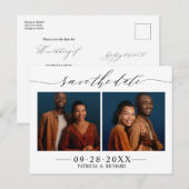 Chic Script Huwelijk Save The Date 2 Foto Collage Briefkaart (Voorkant / Achterkant)