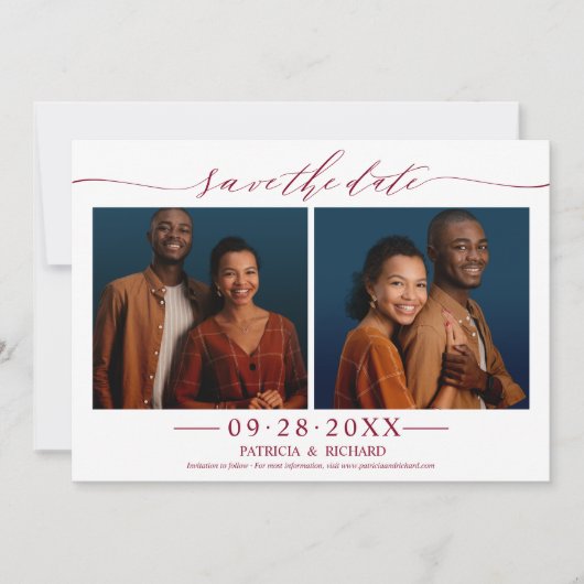Chic Script Huwelijk Save The Date 2 Foto Collage Kaart (Voorkant)