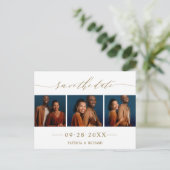Chic Script Huwelijk Save The Date 3 Foto Collage Briefkaart (Staand voorkant)