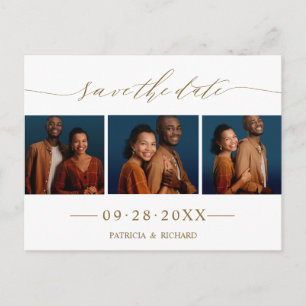 Chic Script Huwelijk Save The Date 3 Foto Collage Briefkaart
