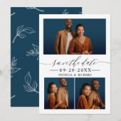 Chic Script Huwelijk Save The Date 3 Foto Collage Kaart (Voorkant / Achterkant)