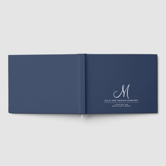 Chic Script Initiaal bruiloft Monogram Navy Blue Gastenboek (Volledig)
