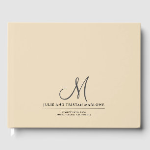 Chic Script Initiaal Wedding Monogram Cream Gastenboek