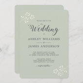 Chic Script Ivoor Loofwerk Pastelgroene Trouw Kaart (Voorkant / Achterkant)