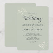 Chic Script Ivory Foliage Pastel Green Wedding Kaart (Voorkant / Achterkant)