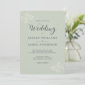 Chic Script Ivory Foliage Pastel Green Wedding Kaart (Staand voorkant)