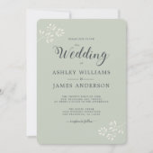 Chic Script Ivory Foliage Pastel Green Wedding Kaart (Voorkant)