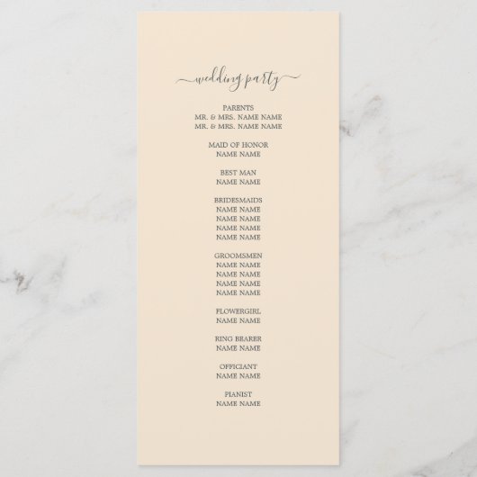 Chic Script Ivory Simple Minimal Wedding Programmakaart (Achterkant)