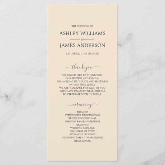 Chic Script Ivory Simple Minimal Wedding Programmakaart (Voorkant)