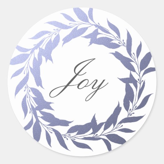 Chic Script Joy Blue Folie Wreater Kerstmis Ronde Sticker (Voorkant)