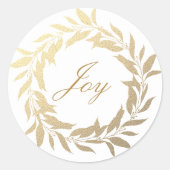 Chic Script Joy Gold Wreater Kerstmis Ronde Sticker (Voorkant)