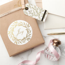 Chic Script Joy Gold Wreater Kerstmis Ronde Sticker