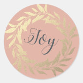 Chic Script Joy Gold Wreaty Kerstmis Roze C Ronde Sticker (Voorkant)
