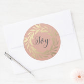 Chic Script Joy Gold Wreaty Kerstmis Roze C Ronde Sticker (Envelop)