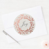 Chic Script Joy Roos Gold Wreate kerstgrijs Ronde Sticker (Envelop)