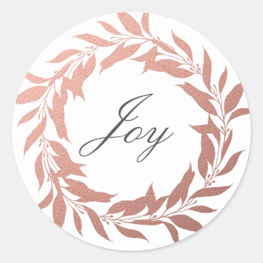 Chic Script Joy Roos Gold Wreater Kerstmis Ronde Sticker (Voorkant)