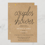 Chic Script Kraft Gouden Hartjes Couples Baby Show Kaart (Voorkant / Achterkant)