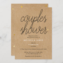 Chic Script Kraft Gouden Hartjes Couples Baby Show Kaart