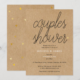 Chic Script Kraft Gouden Hartjes Koppel Baby Showe Kaart