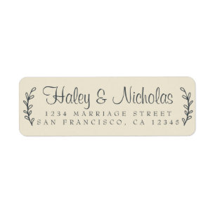 Chic Script Landelijke Foliage Huwelijks Retouradr Etiket