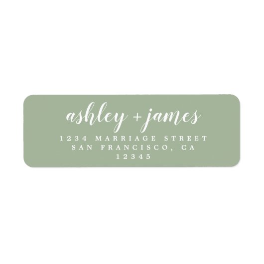 Chic Script Laurel Green Huwelijks Retouradres Etiket (Voorkant)